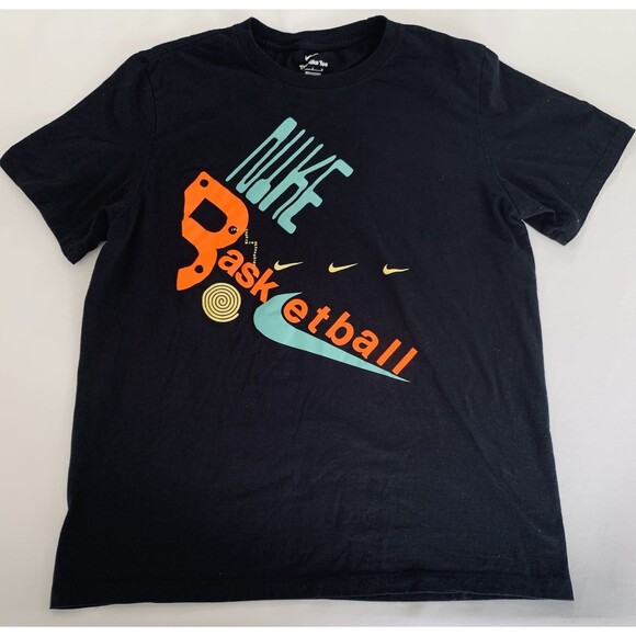 Nike Shirt Men L Black Basketball Colorful Swoosh Graphic Tee Retro Athletic Gym - Picture 2 of 7